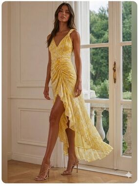 cinq a sept Nikola Yellow Swirl Print Maxi Dress